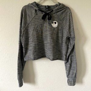 Nightmare Before Christmas Womens Sweater Hoodie Disney Size M Crop Gray Top